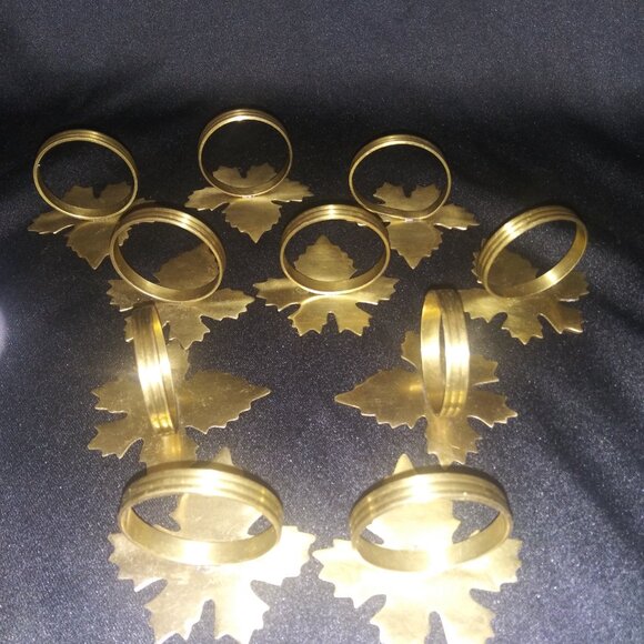 Goldtone Metal Maple Leaf Napkin Rings Set of 10 Fall Leaf Metal Napkin Holders - Picture 6 of 9